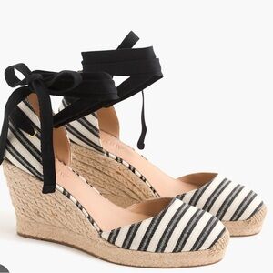 J. Crew Striped Espadrille Wedge Sandals Tie Ankle Size 9.5 worn twice GUC